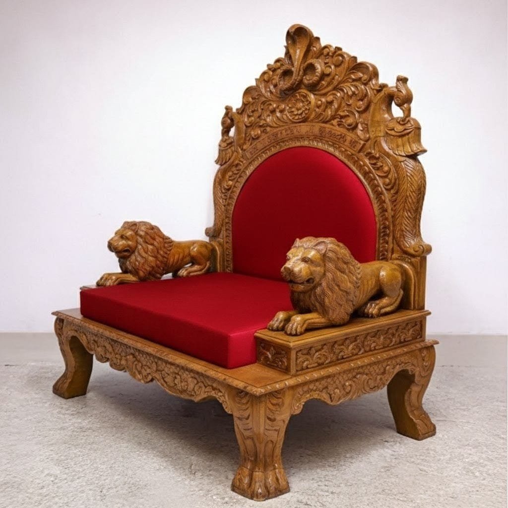 Wooden Guruji Singhasan Chair in Antique Gold Finish