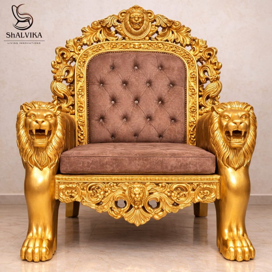 A Royal Wooden Lion Chair for Guruji view 3