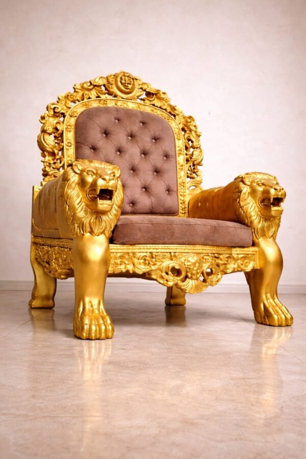 A Royal Wooden Lion Chair for Guruji view 4