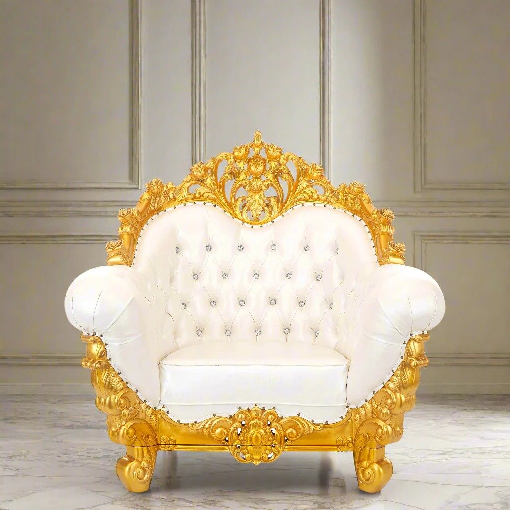 Designer Wooden Guruji Chair Design in Royal White & Gold Finish view 3
