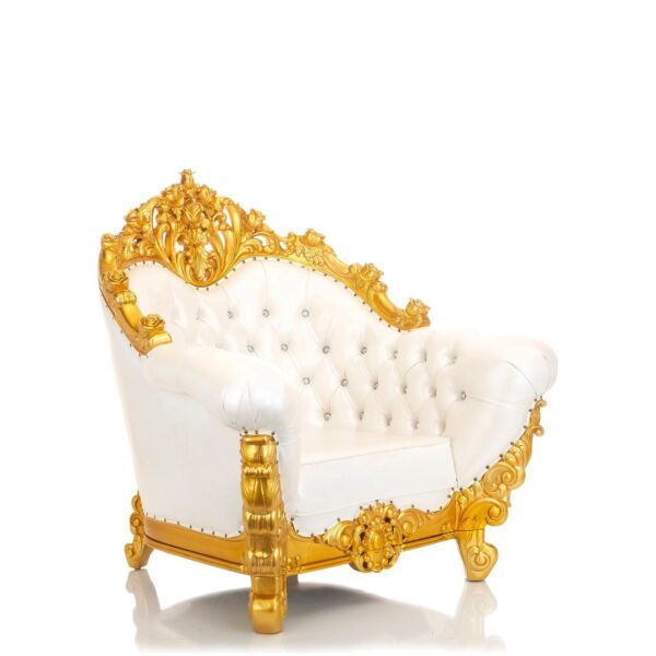 Designer Wooden Guruji Chair Design in Royal White & Gold Finish view 4