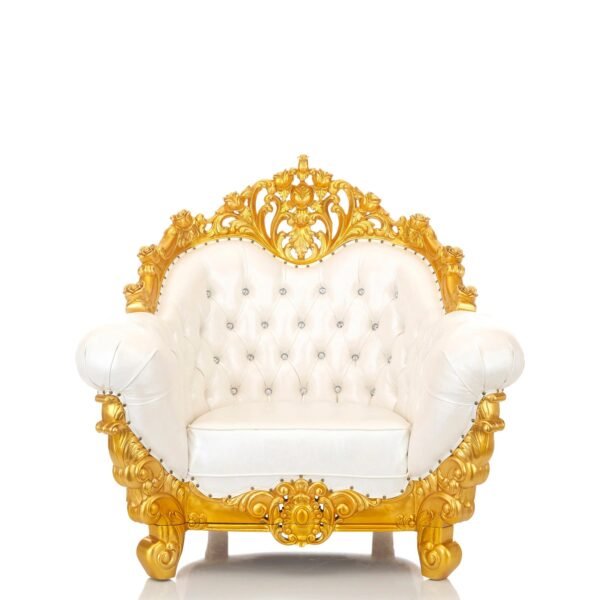 Designer Wooden Guruji Chair Design in Royal White & Gold Finish view 5