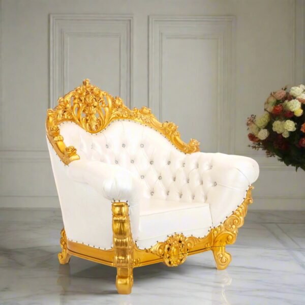 Designer Wooden Guruji Chair Design in Royal White & Gold Finish view 6