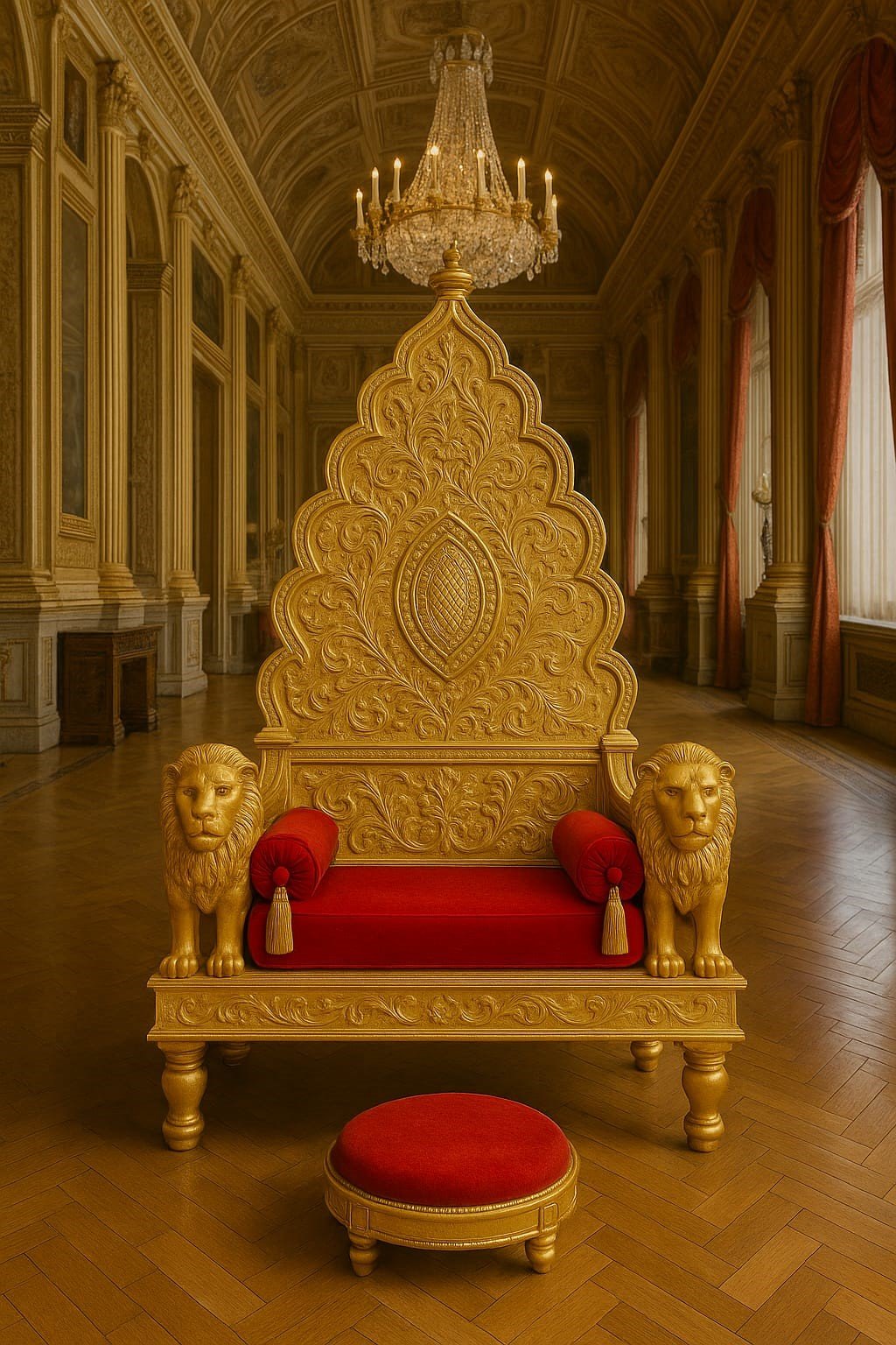 Guruji Chair Singhasan in Teak Wood with Duco Gold Paint view 3