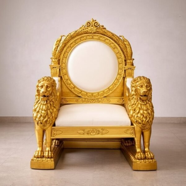 Lion Handle Chair in Wood for Guruji – Royal Handcrafted Singhasan view 5
