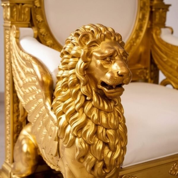 Lion Handle Chair in Wood for Guruji – Royal Handcrafted Singhasan view 7