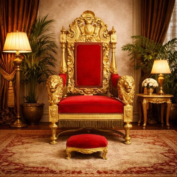 Lion Handle Guruji Wood Chair in Premium Teak Wood view 4