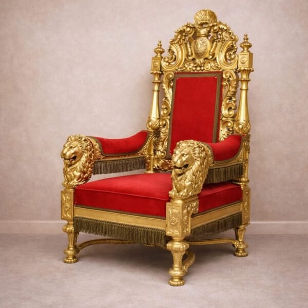 Lion Handle Guruji Wood Chair in Premium Teak Wood view 6