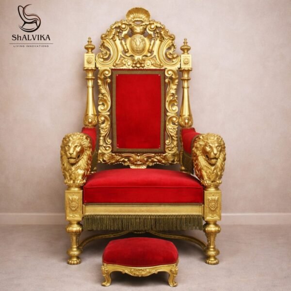 Lion Handle Guruji Wood Chair in Premium Teak Wood