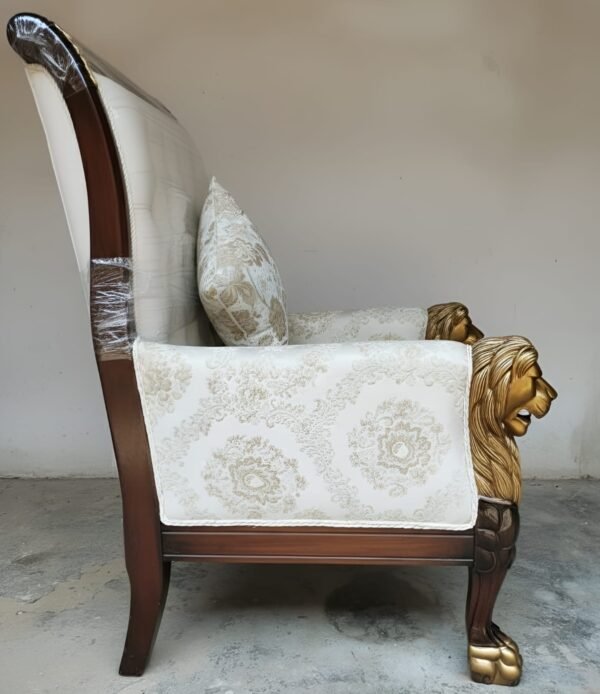 Teak Wood Chair Design for Guruji with Lion Handles view 5