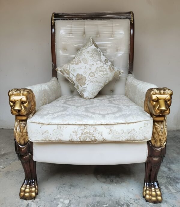 Teak Wood Chair Design for Guruji with Lion Handles