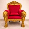 Wooden Guruji Chair with Lion Faces in Teak Wood & Red Velvet view 9
