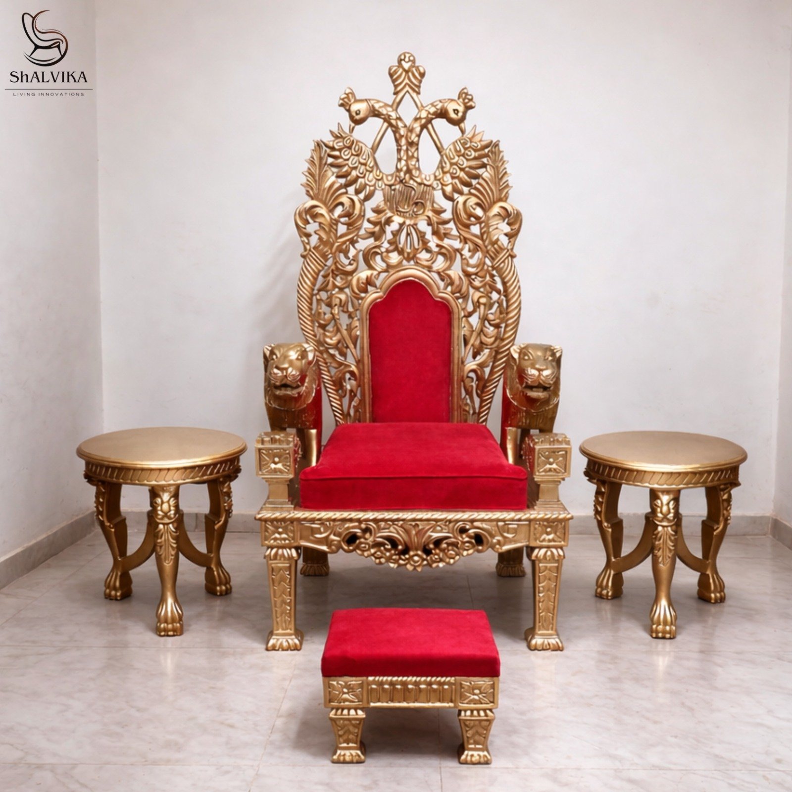 Wooden Guruji Singhasan Chair in Antique Gold Finish view 3