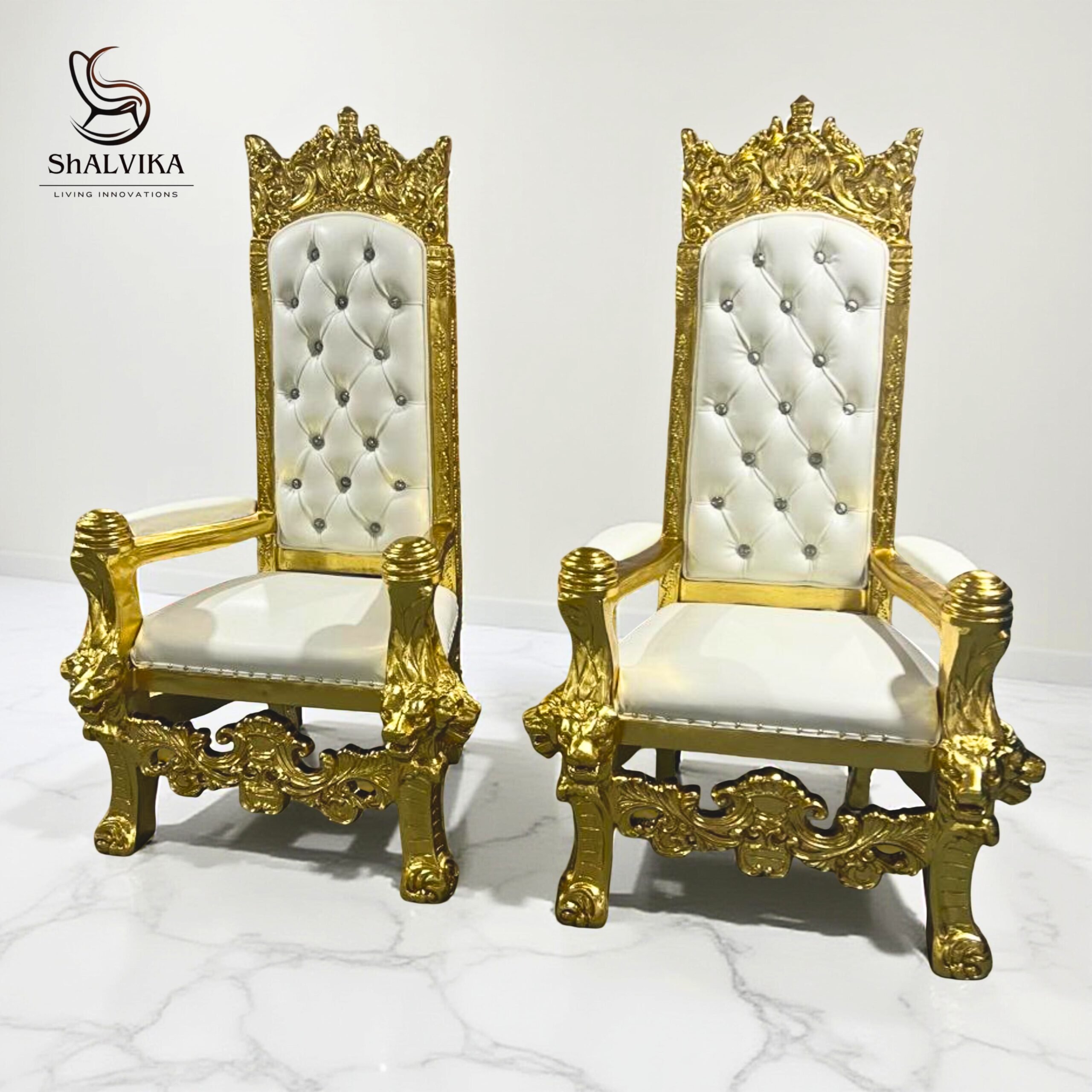 Wooden Royal King Throne Chair Set view 3