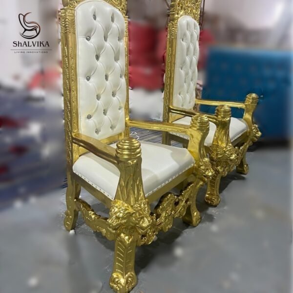 Wooden Royal King Throne Chair Set view 8