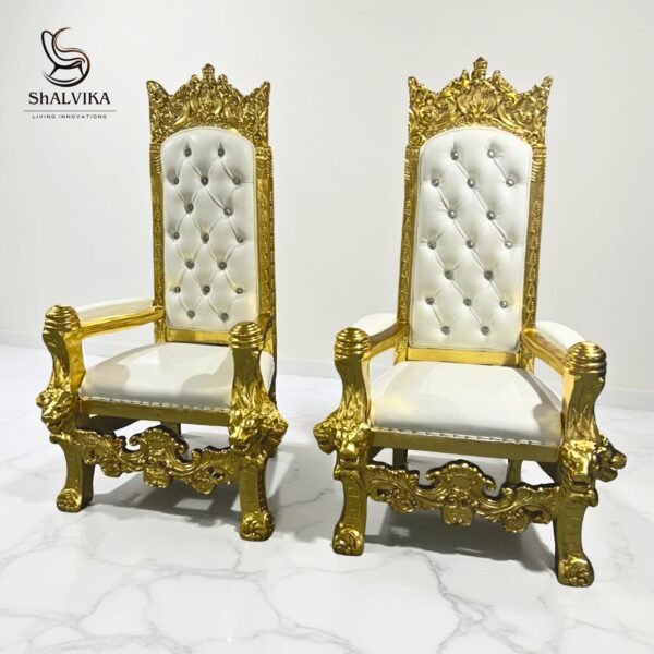 Wooden Royal King Throne Chair Set