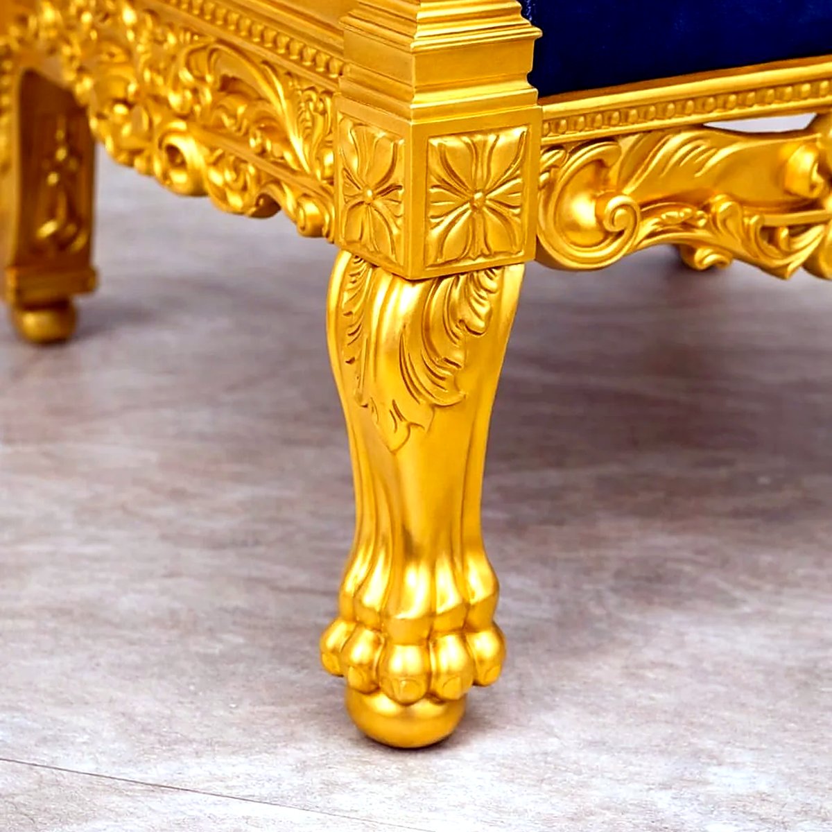 Antique Gold Guruji Chair with Blue Velvet view