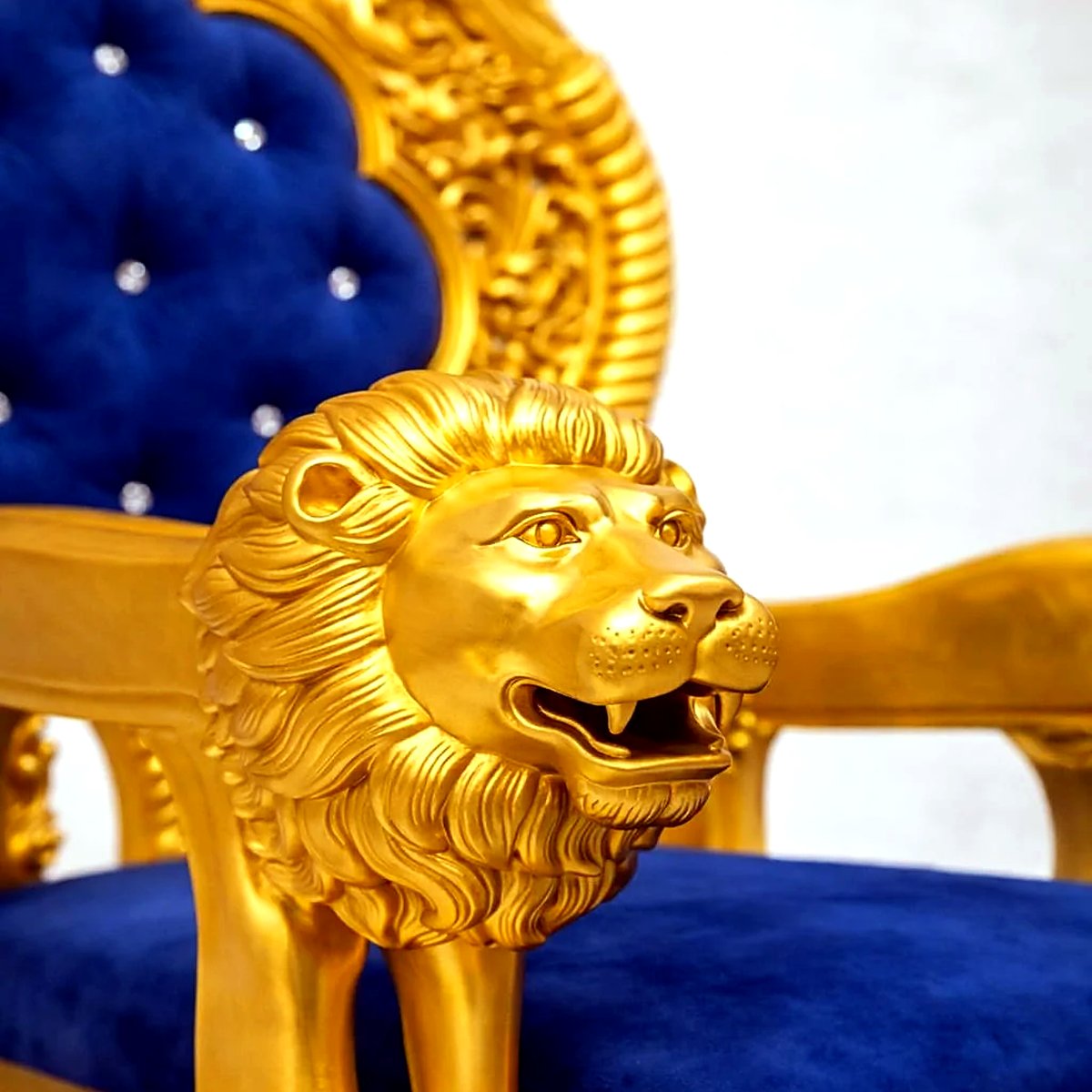 Antique Gold Guruji Chair with Blue Velvet view