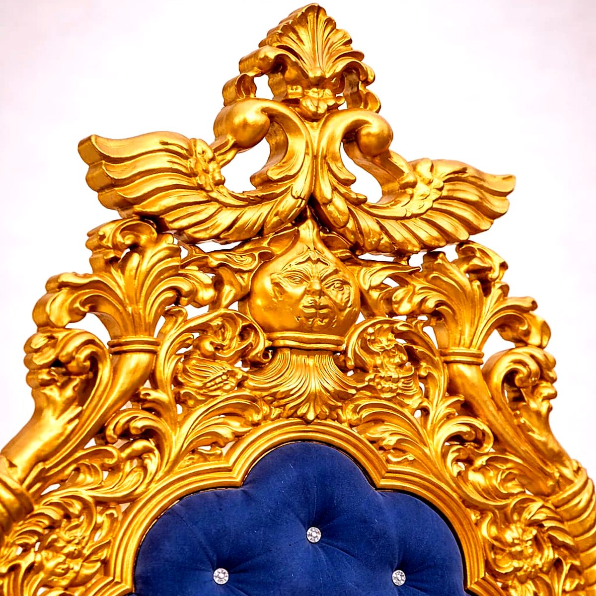 Antique Gold Guruji Chair with Blue Velvet view