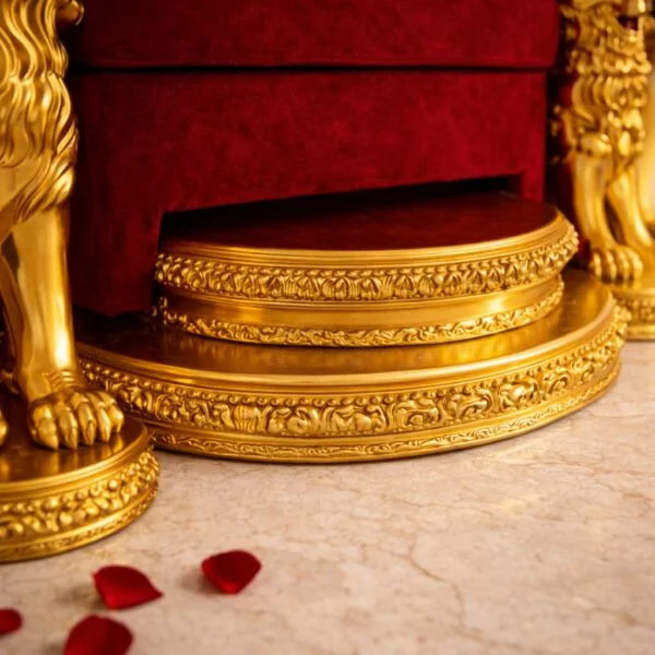 Grand Wooden Guruji Singhasan with Lion Carving view