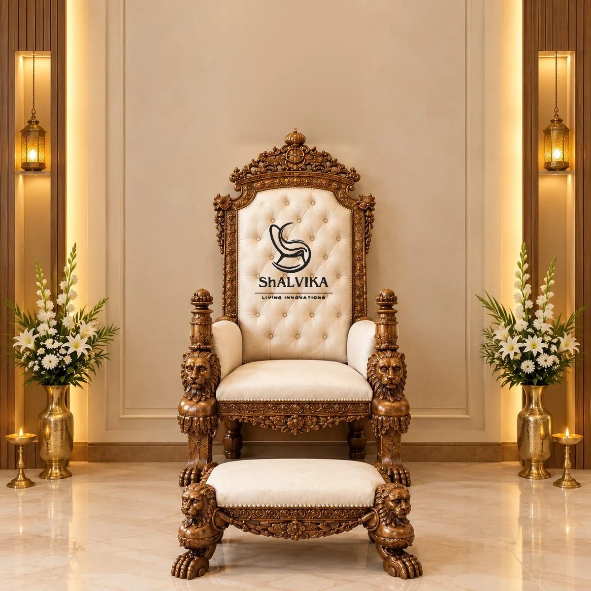Hand-Carved Teak Wood Throne Chair