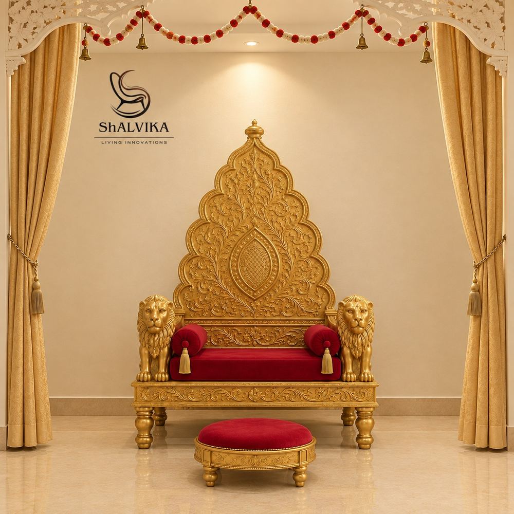 Latest Wooden Guruji Gaddi Design with Lion Carving
