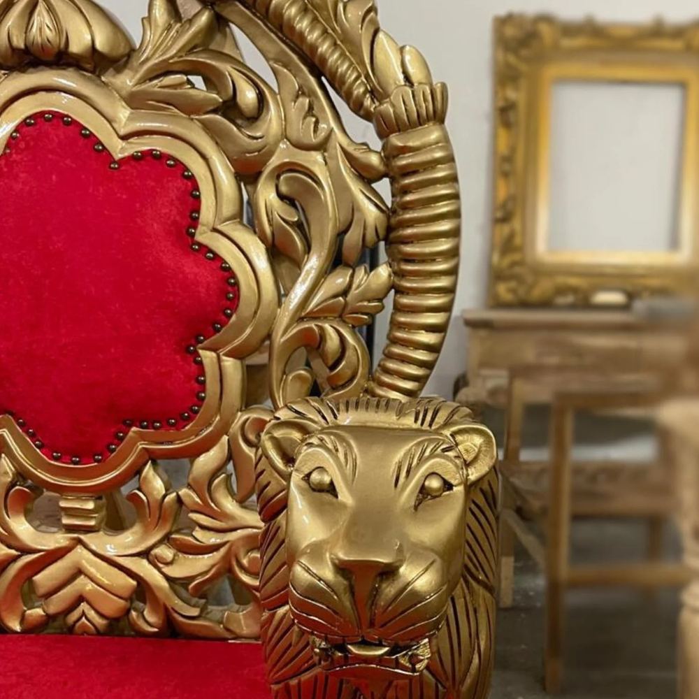 Maharaja Style Wooden Guruji Singhasan Chair view