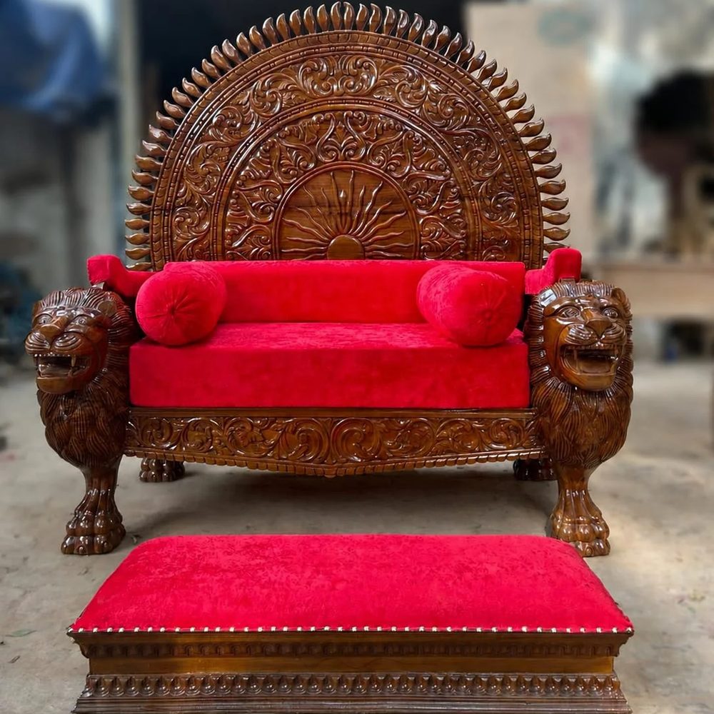 Maharaja Wooden Guruji Singhasan Sofa – Lion Carving view