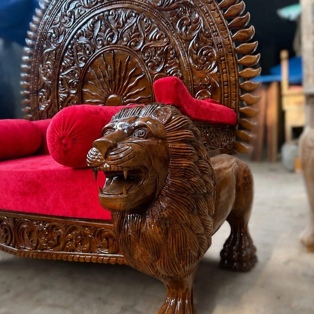 Maharaja Wooden Guruji Singhasan Sofa – Lion Carving view
