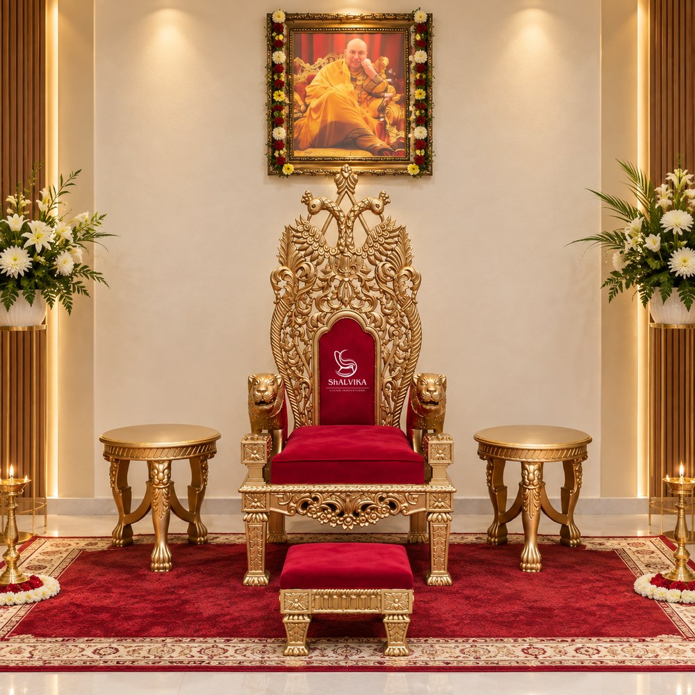 Royal Guruji Darbar Chair Set with Footstool & 2 Side Tables