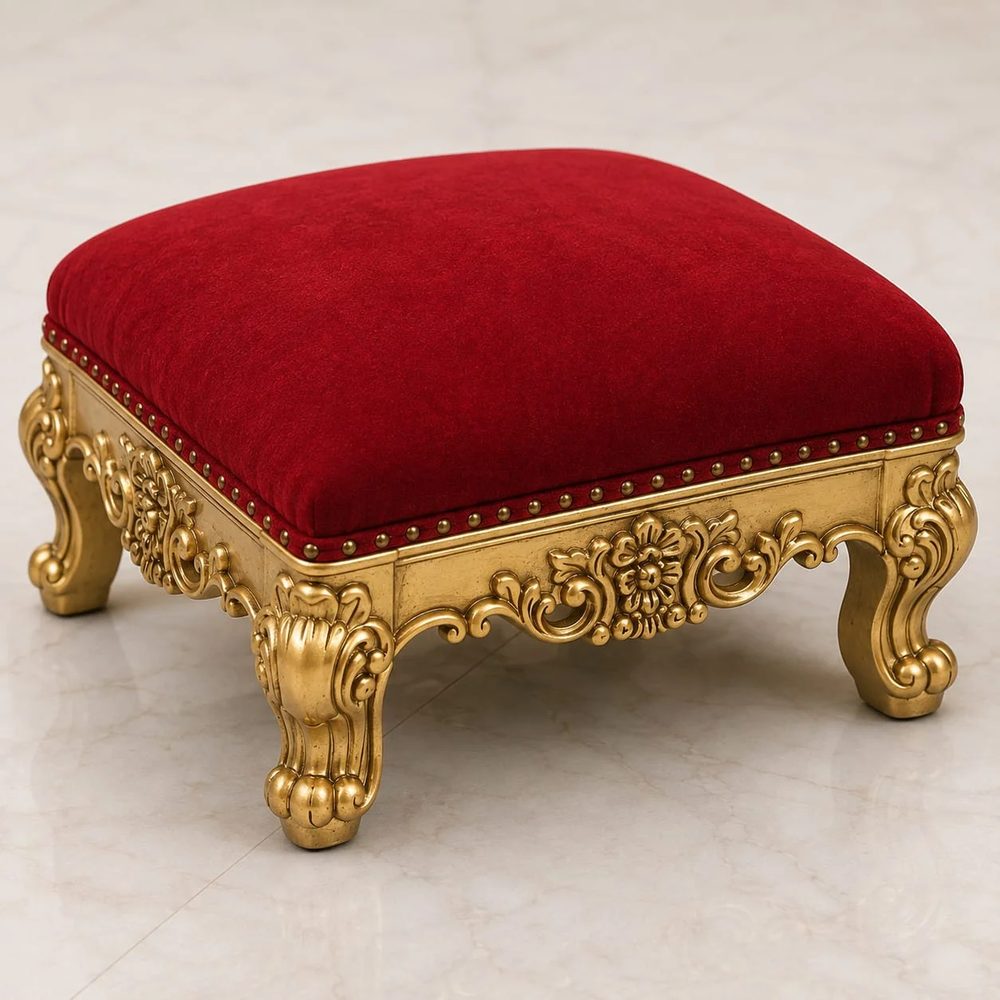 Royal Wooden Guruji Chair – Handcrafted Lion Design with Footrest view