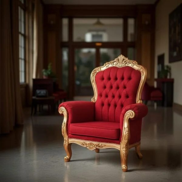 Royal Wooden Guruji Chair in Red & Gold view