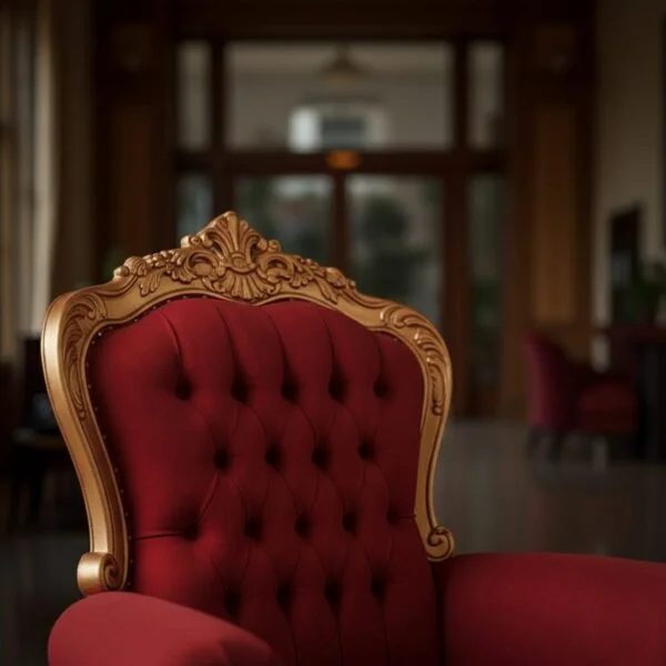 Royal Wooden Guruji Chair in Red & Gold view