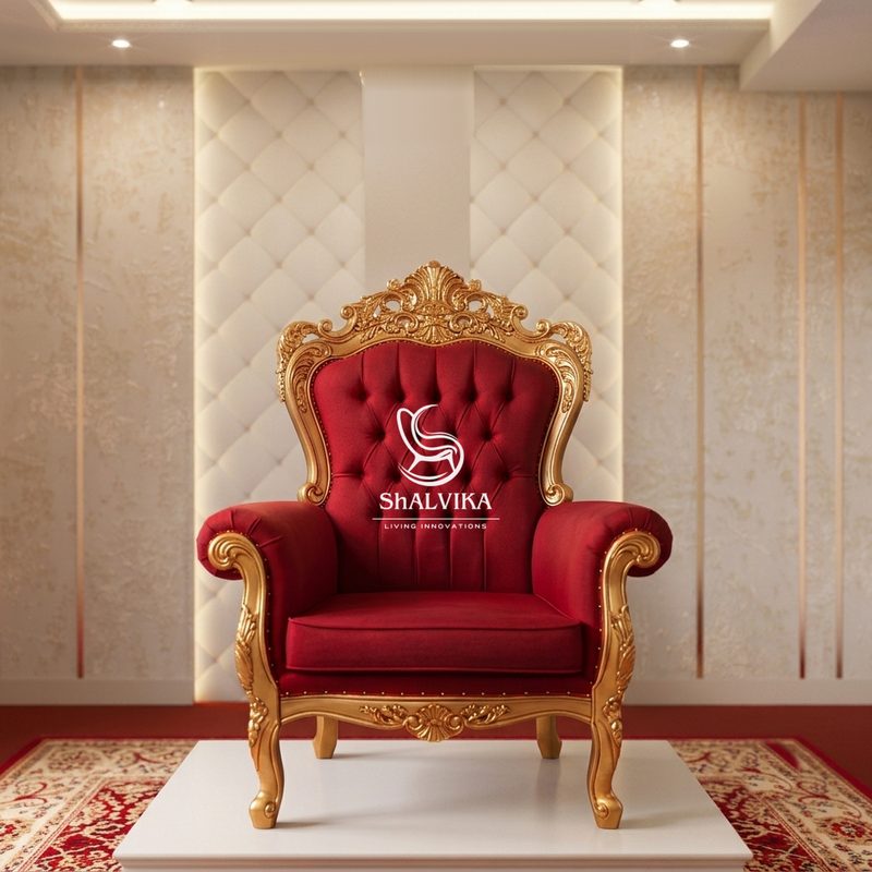 Royal Wooden Guruji Chair in Red & Gold