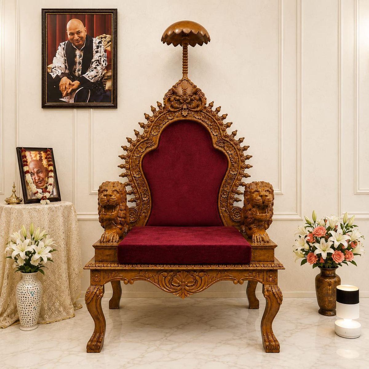 Traditional Wooden Guruji Chair with Canopy