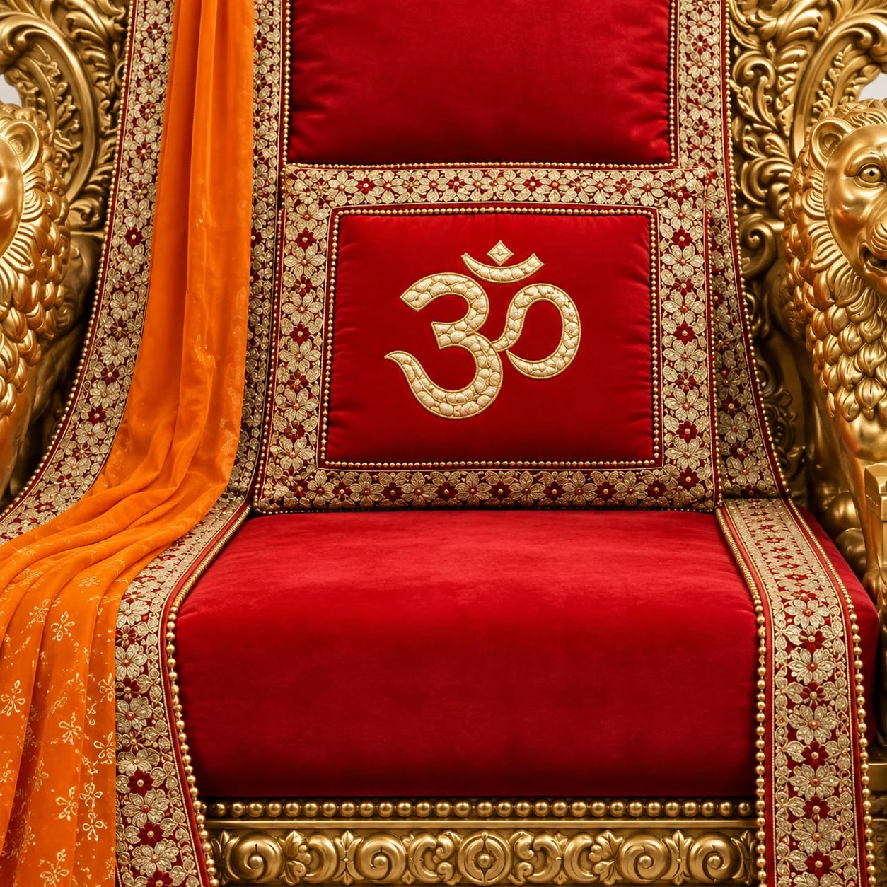 Wooden Guruji Chair with Lion Handles view