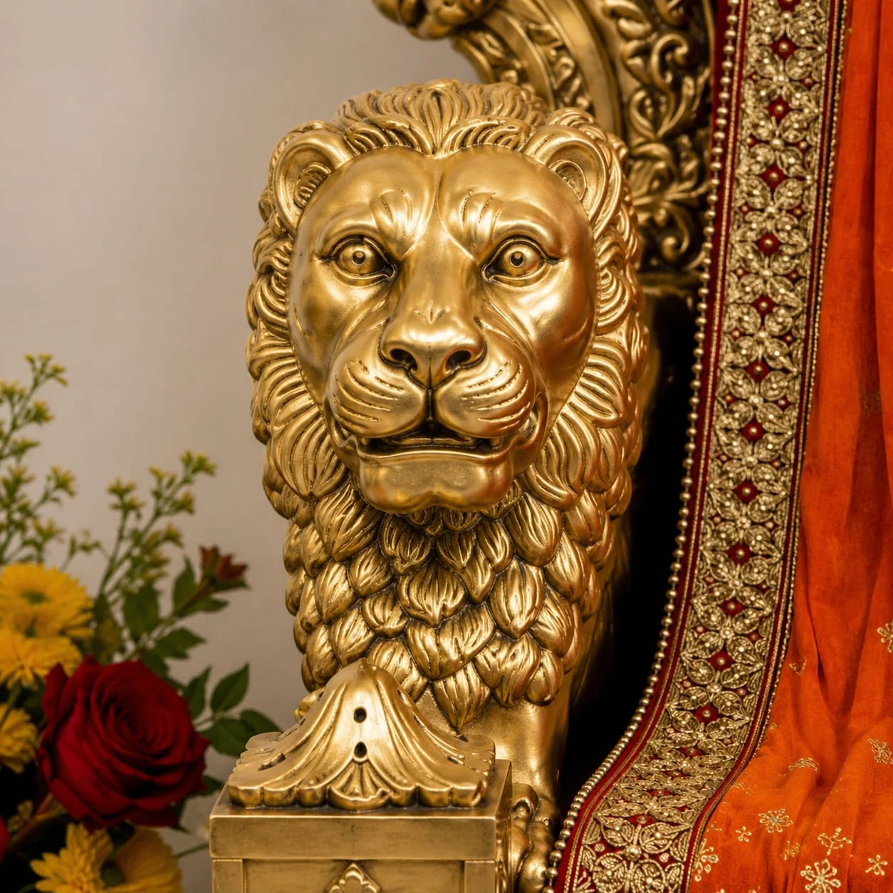 Wooden Guruji Chair with Lion Handles view