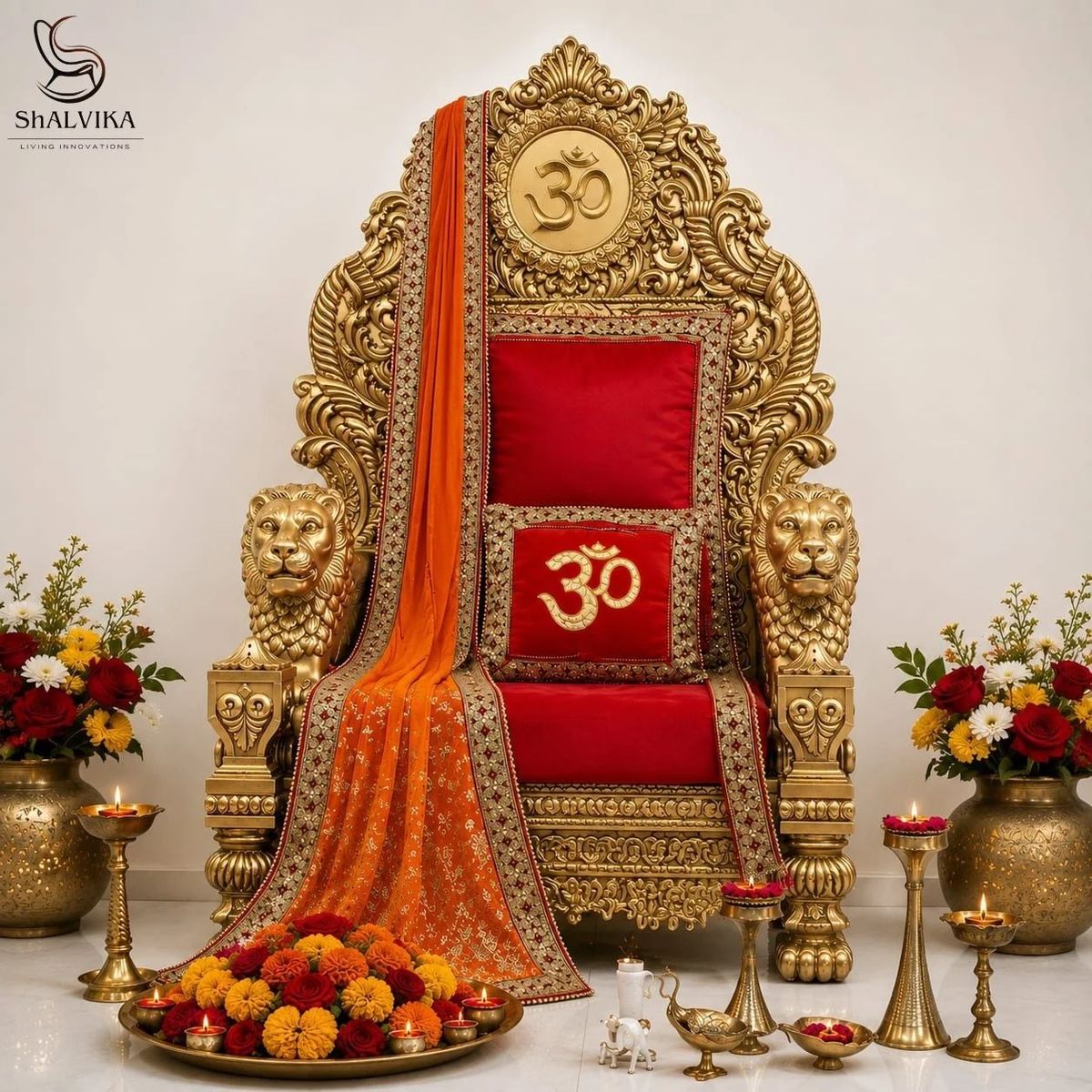 Wooden Guruji Chair with Lion Handles